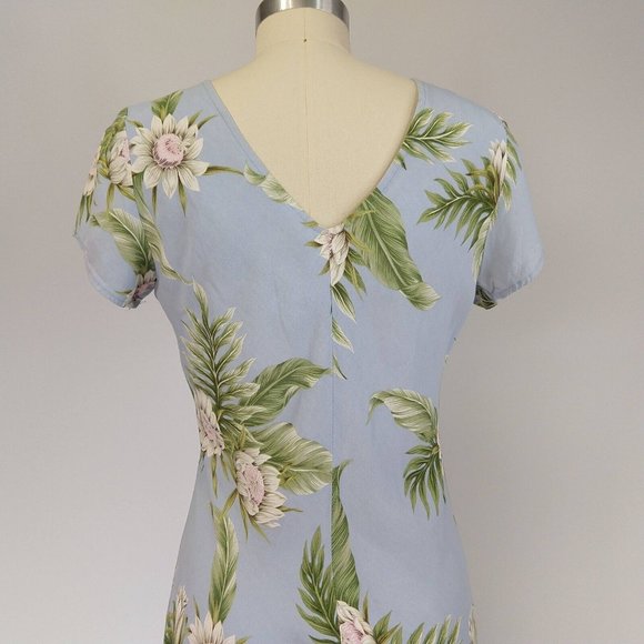 Vintage Kaua'iana Hawaiian Midi Dress Size M Petite Blue Floral Tropical *FLAWS - Picture 9 of 14